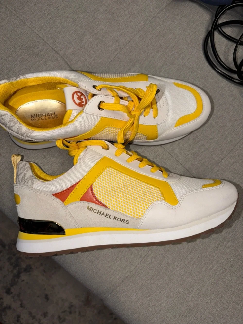 Michael Kors White and Yellow Knit Lace-Up Sneakers - Picture 3 of 4